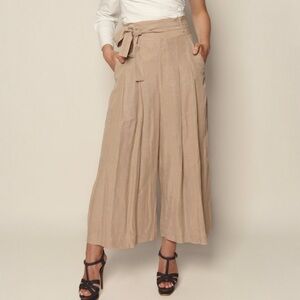 Marissa Webb women’s sand Tencel linen crop trousers wide pants wrap waist SZ 6